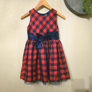 Cat & Jack Girls Plaid Dress Navy Blue Red Sleeveless Size Medium M (7/8)